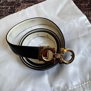 Authentic Salvatore Ferragamo Black Belt with Gold Buckle